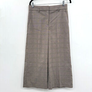Ann Taylor Glen Plaid Wide Leg Crop Dress Pants Sz 4 Brown Office Corporate